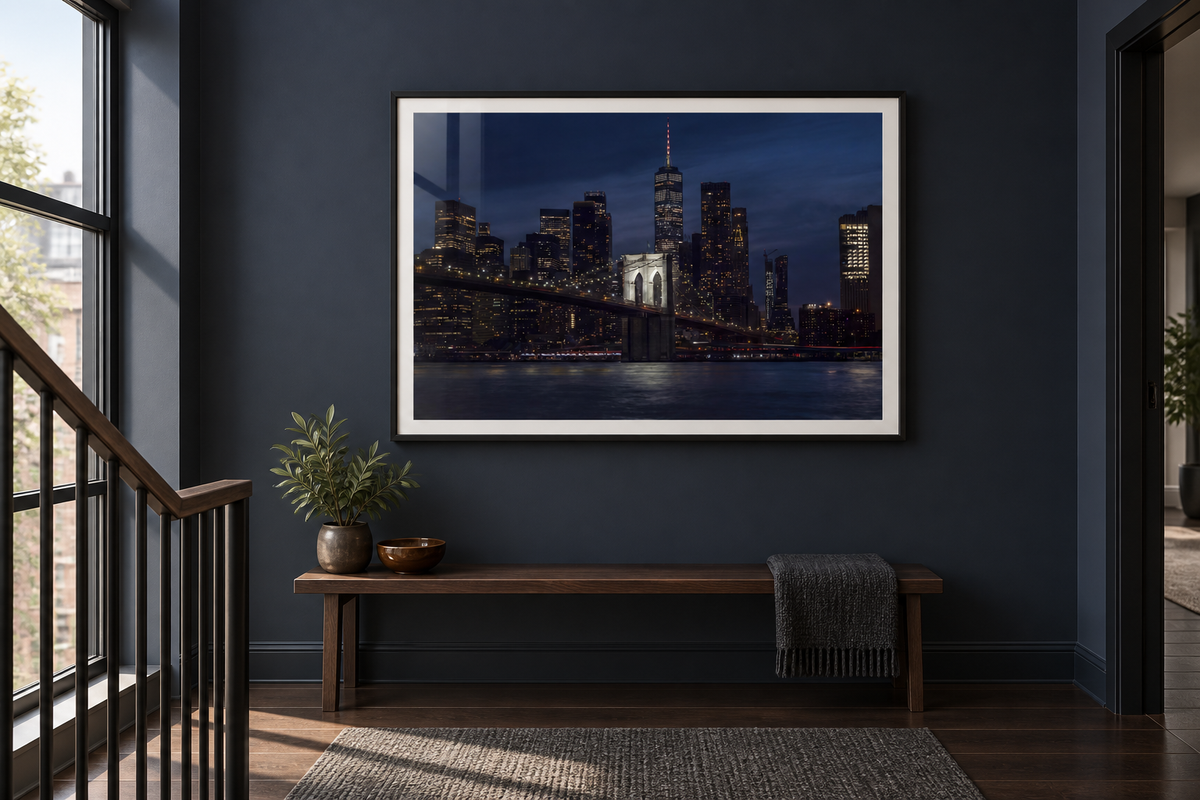 Brooklyn Bridge New York at Night Framed Fine Art Photography Print