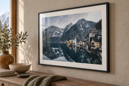 Hallstatt framed mountain lake wall art print hero image