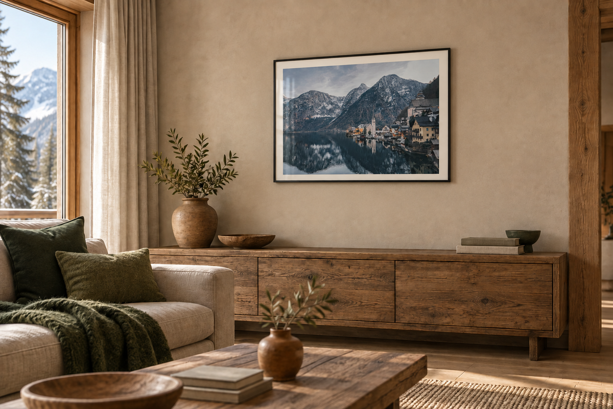 Hallstatt framed wall art in a living room