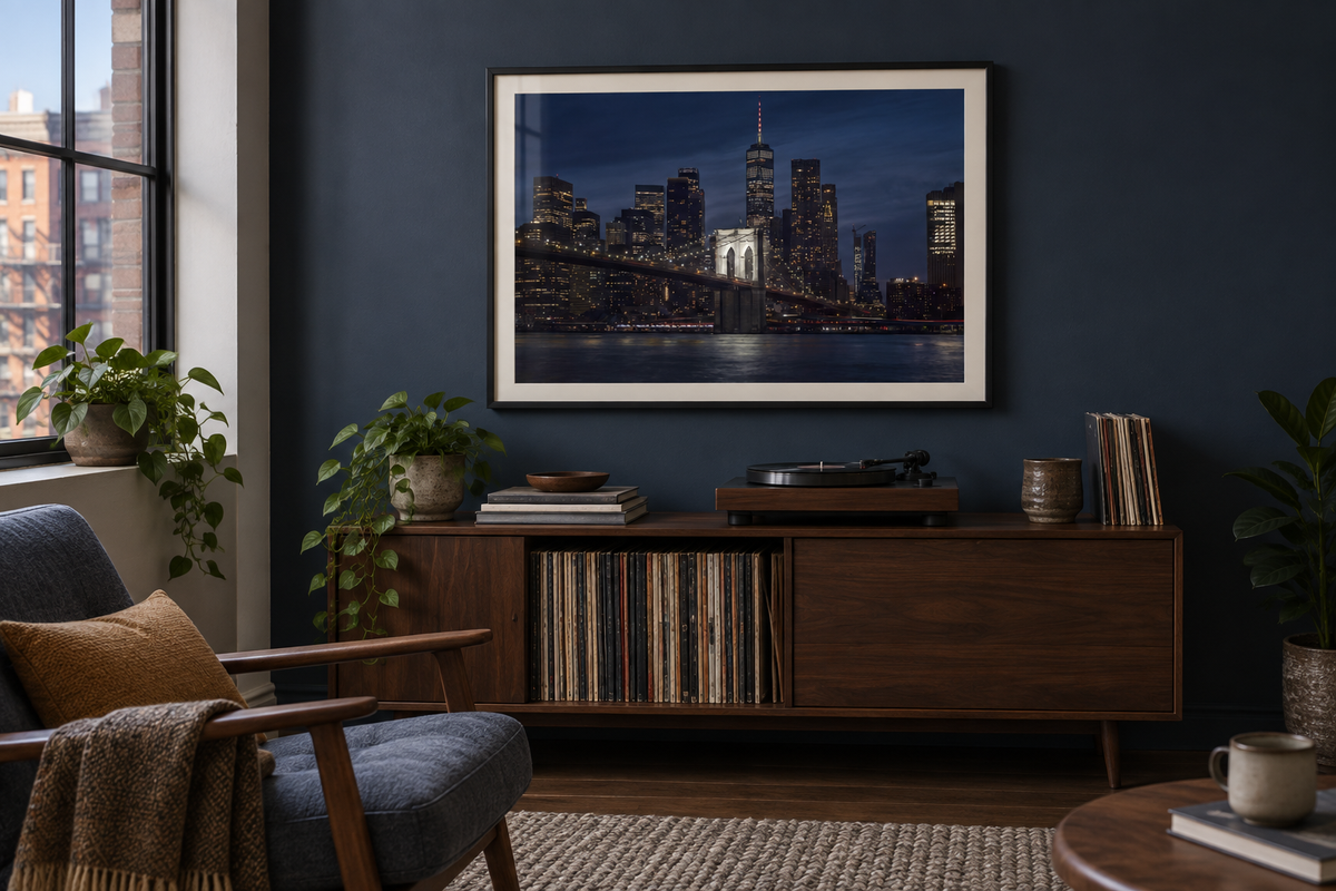 Brooklyn Bridge New York at Night Framed Fine Art Photography Print
