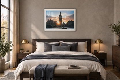 London Bridge and the Thames framed print in a bedroom