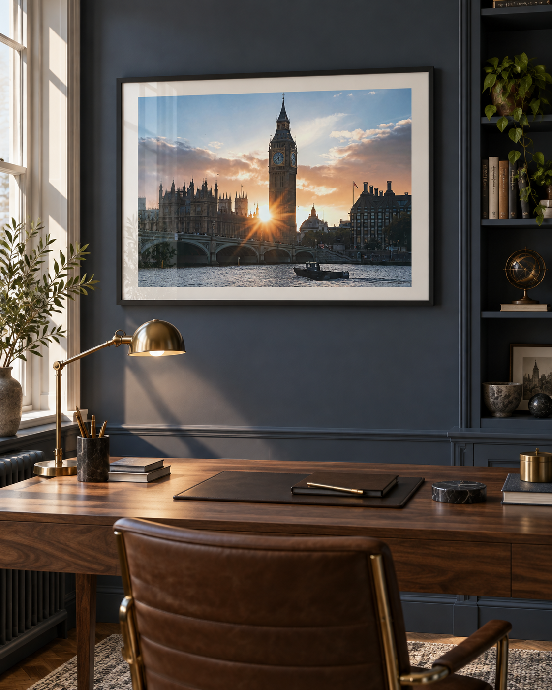 London Bridge and the Thames framed print in a home office