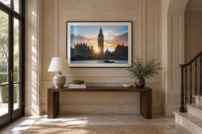 London Bridge and the Thames framed print in a panelled entry hall