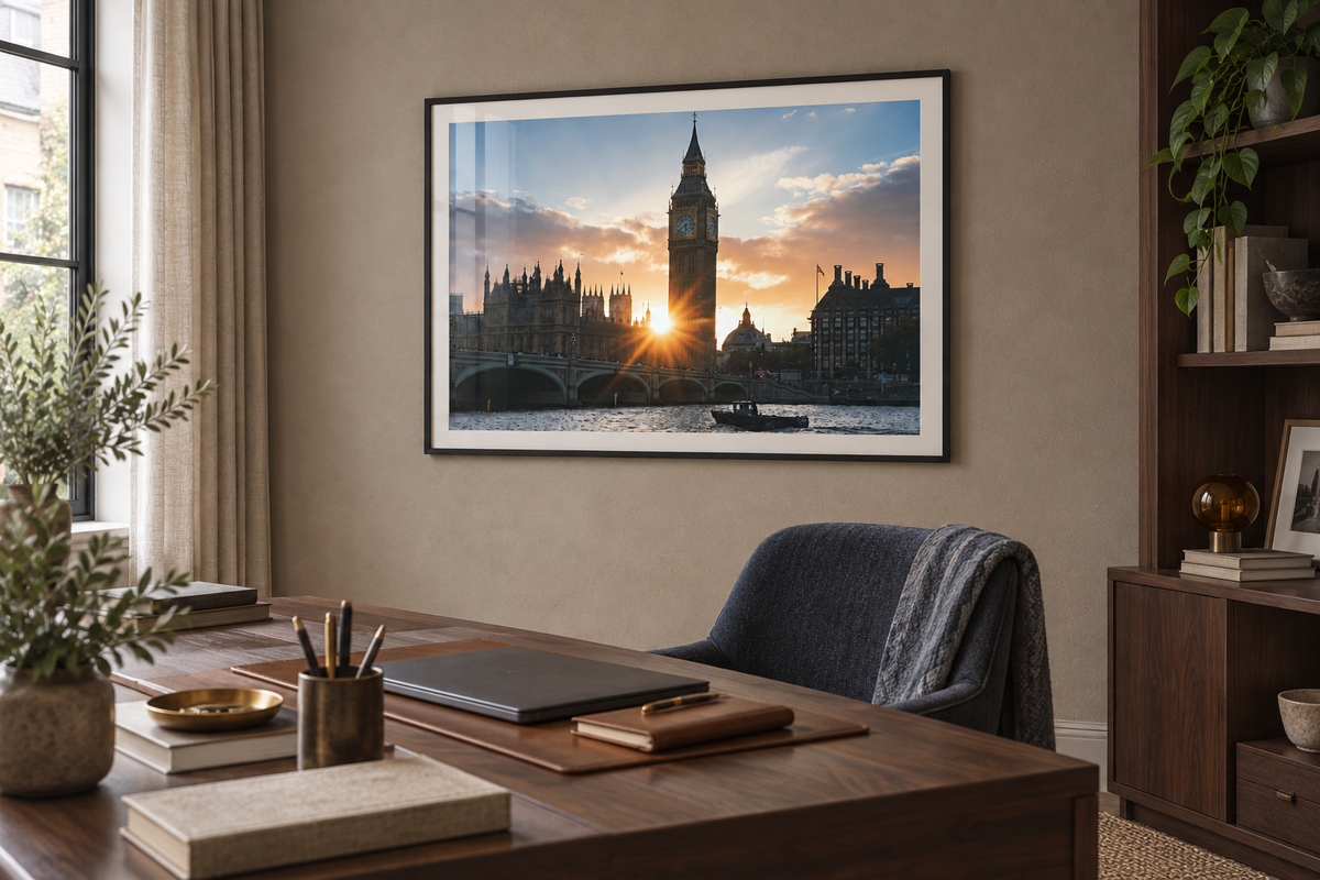 London Westminster framed print in a home office