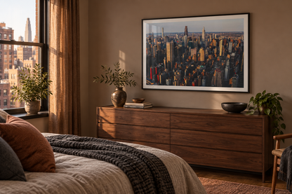 New York From Above framed print bedroom mockup
