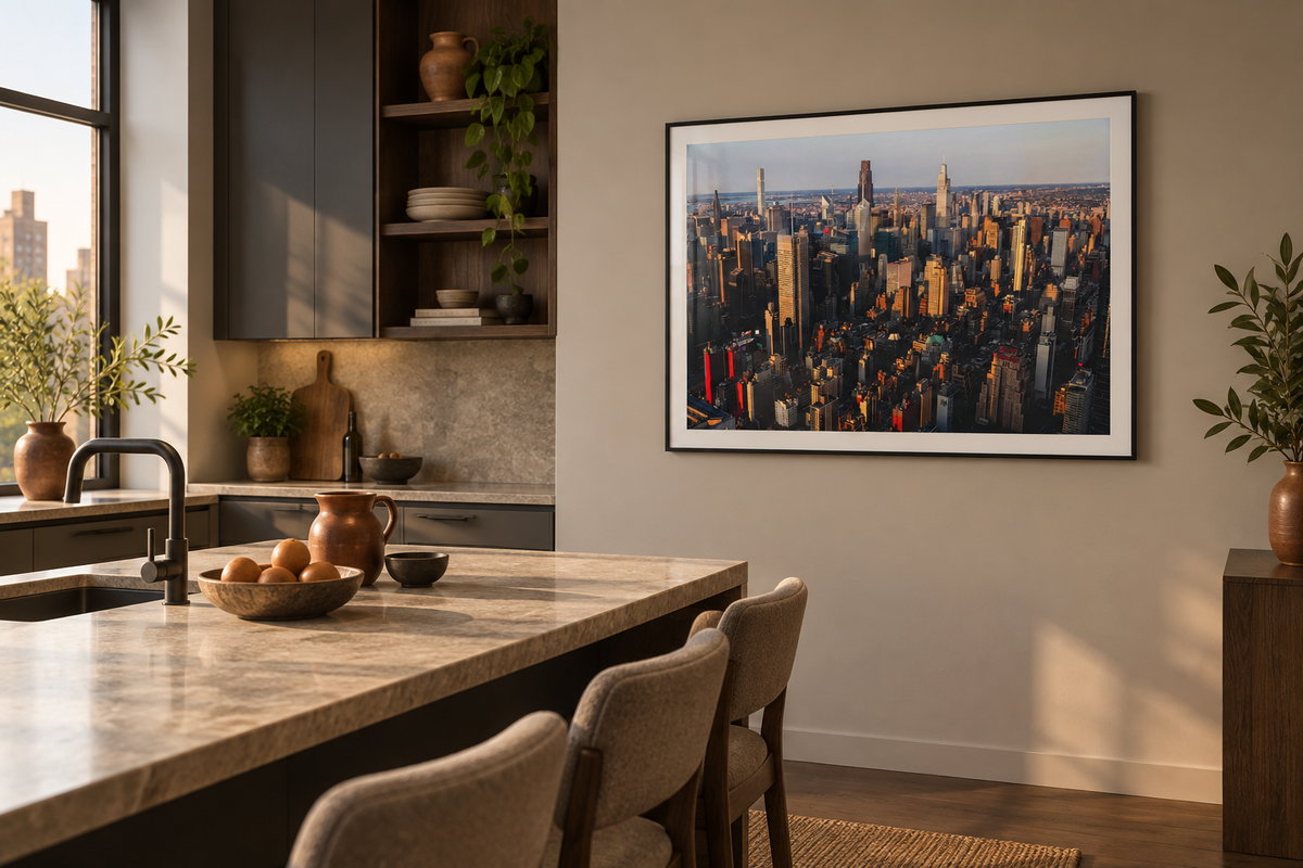 New York From Above framed print kitchen mockup