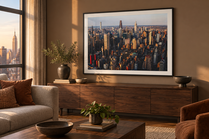 New York From Above framed print living room mockup